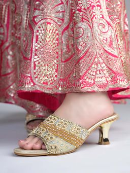 Shoetopia - Women Festive Gold Kitten Heels