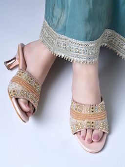 Shoetopia - Women Festive Rose Gold Kitten Heels