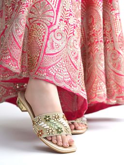 Shoetopia - Women Festive Gold Block Heels