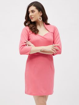 Kibo - Womens Coral Plunge Neck Bodycon Dress