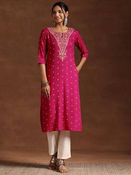 Libas - Women's Pink Floral Embroidered Kurta