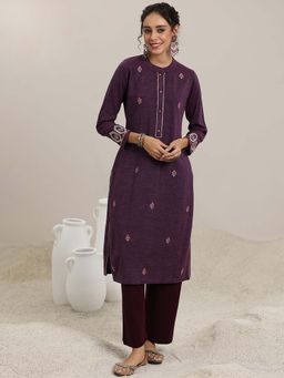 Libas - Women's Burgundy Floral Embroidered Kurta
