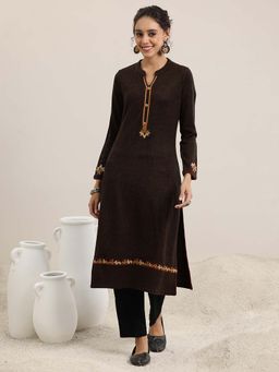 Libas - Women's Black Floral Embroidered Kurta