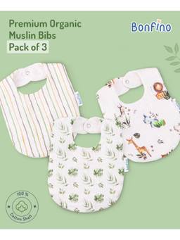 Bonfino - Premium Organic Muslin African Safari Print Bibs (Pack of 3) (0-6 Months)