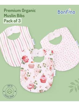 Bonfino - Premium Organic Muslin Bandana Bibs Cupcake Print (Pack of 3) (0-6 Months)