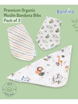 Bonfino - Premium Organic Muslin Bandana Bibs (Pack of 3) (0-6 Months)