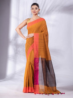 CHARUKRITI - Peanut Brown Pure Cotton Woven Design Soft Saree & Zari Pallu with Unstitched Blouse