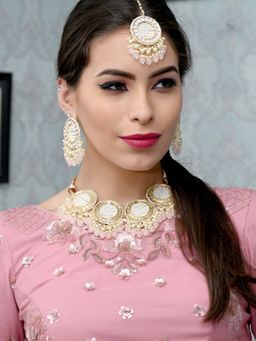 Odette - Designer White and Gold Traditional Choker for Women (Set of 3)