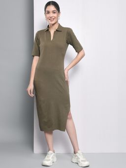 Trend Arrest - Olive Green Long Slit Dress