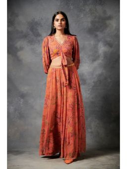 Saundh - Konyak Orange Crop Top with Palazzo Pants (Set of 2)