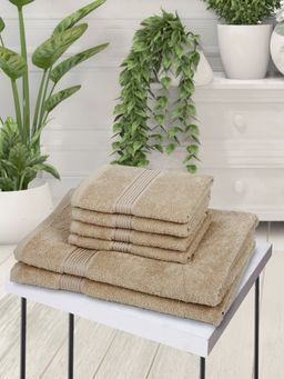 KOPA - 6Pc Quick Dry 100% Cotton Soft Terry Towel -2Pc Bath, 4Pc Hand D'Ross Solid-Taupe