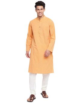 Fabindia - Cotton Striped Orange Regular Fit Long Kurta