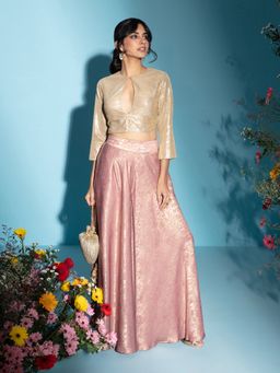 Gajra Gang - Hyper Metallic Gold Shimmer Crop top & Flared Palazzo (Set of 2)