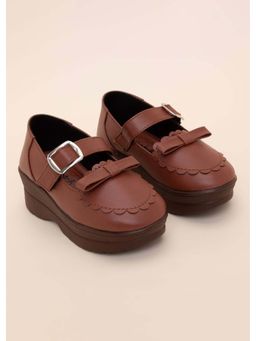 Hopscotch - Bow Applique Mary Jane Brown Ballerina
