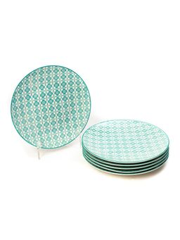 EZ Life - Green Mandala Plates Set Of 6 (10 5 Inch) Ceramic Plates Serveware Dinnerware
