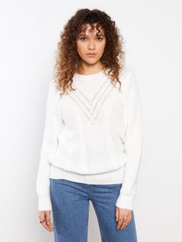 LC WAIKIKI - Ecru Crew Neck Self-patterned Long Sleeve Women's Knitwear Sweater