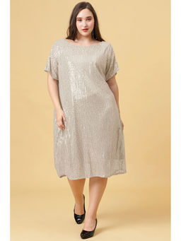 Curvy Lane - Plus Size Off White Embellished Crepe A Line Dress