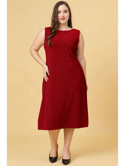 Curvy Lane - Plus Size Red Sleeveless Blingy A-Line Knee Length Dress