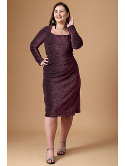 Curvy Lane - Plus Size Purple Self Design Sheath Midi Length Dress