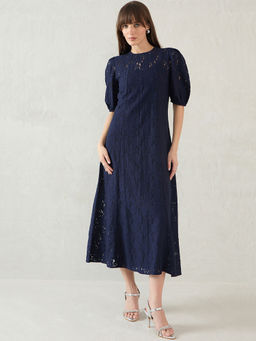 Femmella - Navy Blue Lace Maxi Dress