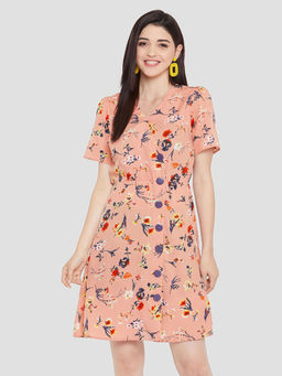 PURYS - Floral Printed Show Buttons Dress
