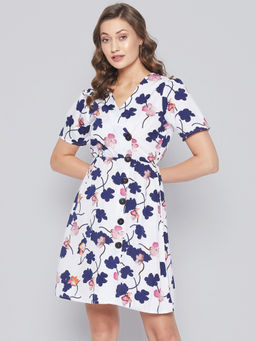 PURYS - Floral Printed Show Buttons Dress