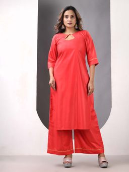 CHARUKRITI - Red Rayon Kurta & Palazzo with Gota Pati Work (Set of 2)
