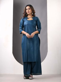 CHARUKRITI - Teal Rayon Kurta & Palazzo with Gota Pati Work (Set of 2)