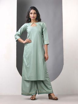 CHARUKRITI - Mint Green Rayon Kurta & Palazzo with Gota Pati Work (Set of 2)