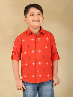 Fabindia - Orange Cotton Ikat Woven Shirt