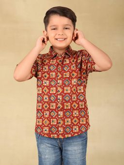 Fabindia - Maroon Cotton Kalamkari Printed Shirt