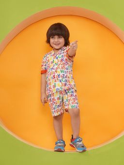 AJ Dezines - Boys Typography Cuban Collar Pure Shirt with Shorts (Set of 2)