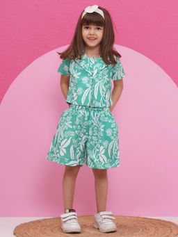 AJ Dezines - Green Pure Half Sleeves Top with Half Short And Jacket For Girls (Set of 3)