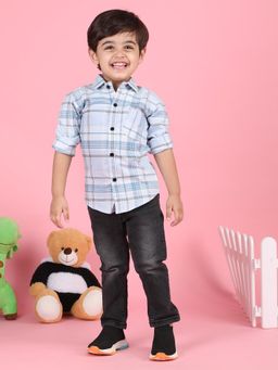 Polka Tots - Kids Cotton Full Sleeve Checks Print Shirt - Blue