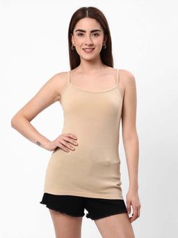 R&B - Women Nude Solid Non Padded Round Neck Cotton Lycra Camisole