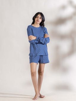 PIU - Women Cotton Shorts Set - Blue