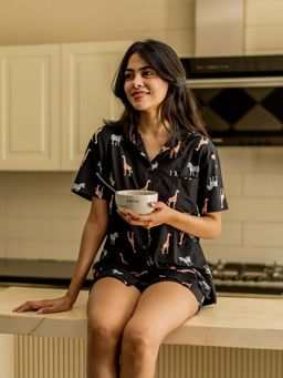 PIU - Women Animal Printed Shorts Set - Black