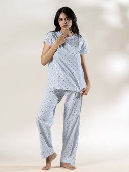 PIU - Women Heart Print Cotton Nightsuit Set - White