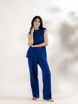 PIU - Women Cotton Sleeveless Nightsuit Set - Blue