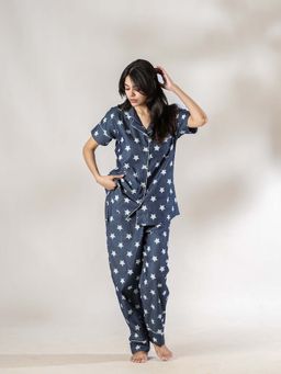 PIU - Women Denim Cotton Nightsuit Set - Blue