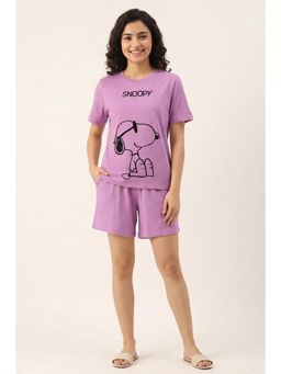 Zivame - Mickey and Friends Knit Cotton Short Set - Purple