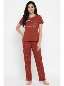 Zivame - Farm Lore Knit Cotton Pyjama Set - Rust