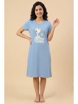 Zivame - Farm Lore Knit Cotton Knee Length Nightdress - blue