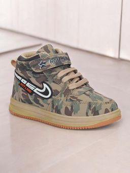 Lil Lollipop - Khaki Unisex Military Print Casual Sneakers with Laces & Velcro