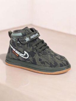 Lil Lollipop - Green Unisex Military Print Casual Sneakers with Laces & Velcro