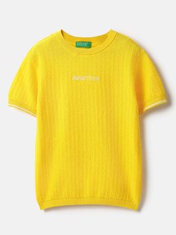 United Colors of Benetton - Yellow Regular Fit Round Neck Textured T-Shirt
