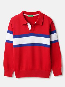 United Colors of Benetton - Red Collar Neck Regular Fit Textured Polo T-Shirt