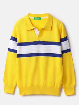 United Colors of Benetton - Yellow Collar Neck Regular Fit Textured Polo T-Shirt