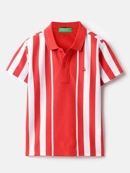 United Colors of Benetton - Red Regular Fit Striped Polo T-Shirt