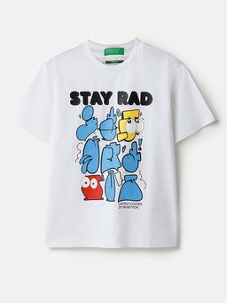 United Colors of Benetton - White Relaxed Fit Round Neck Graphic Print T-Shirt